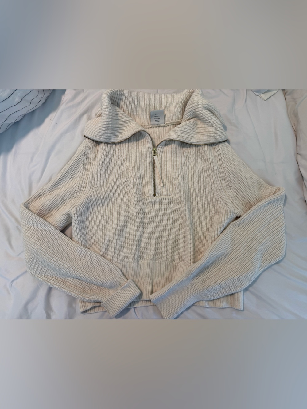 Varley Mentone Knit Half-Zip Pullover Sweater Egret Ivory Size Medium - Picture 4 of 7